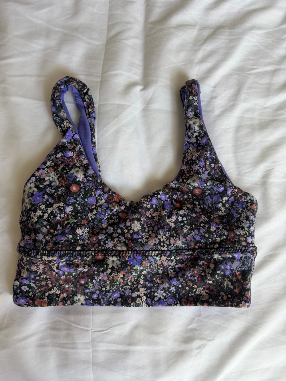 lululemon athletica Floral Print Sports Bra in Black and Purple